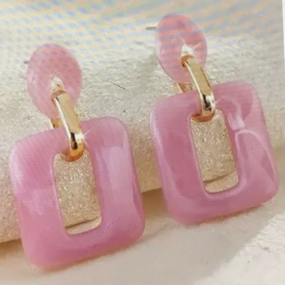Stunning Geometric Square Pink and Gold Earrings